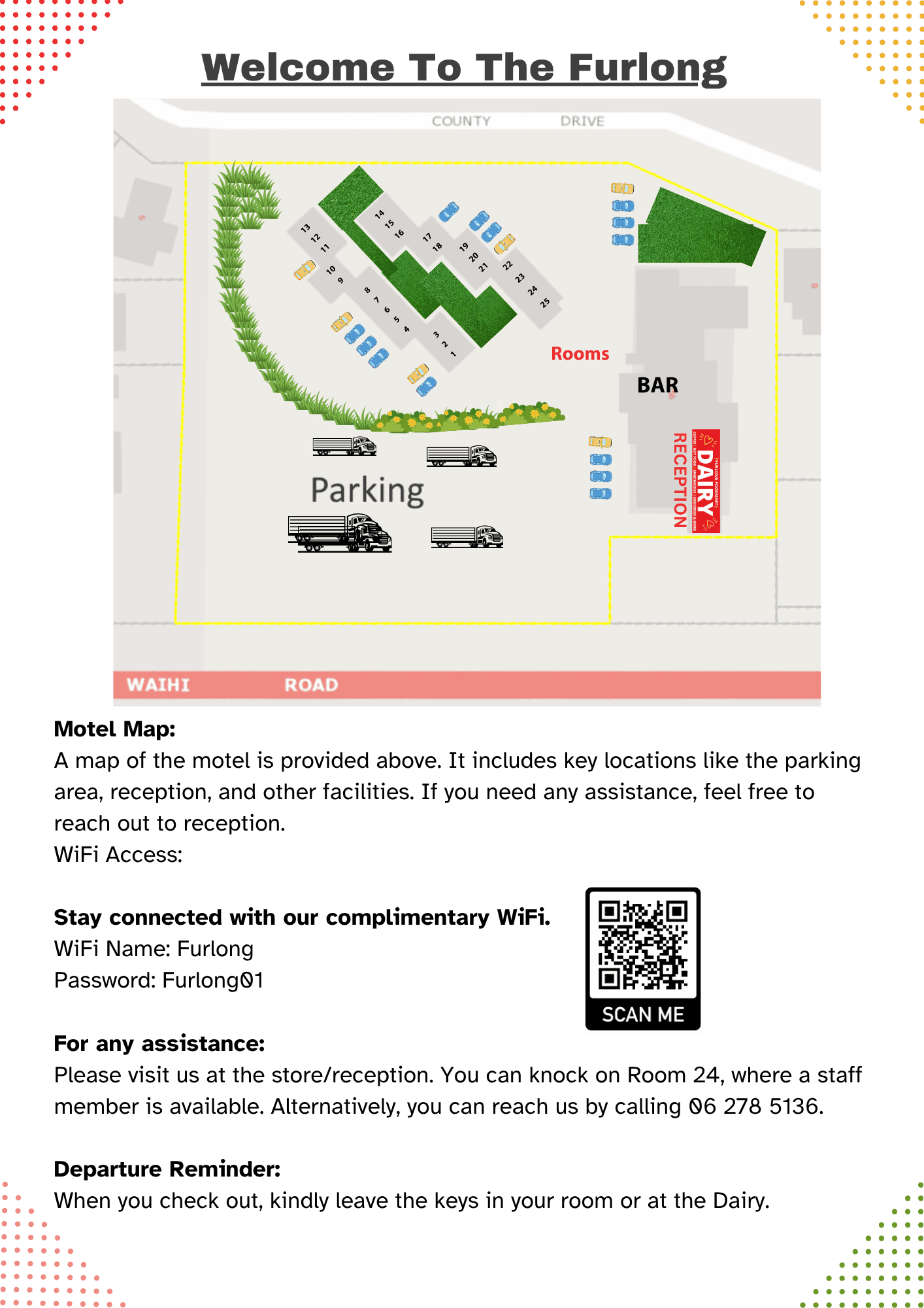Map showing The Furlong Motel location at 256 Waihi Road, Hawera